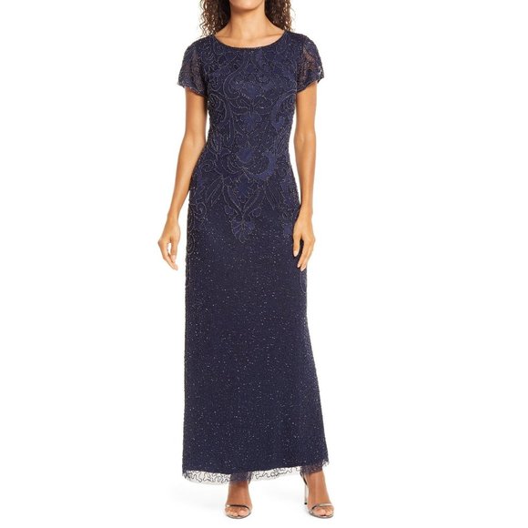 Pisarro Nights Dresses & Skirts - Pisarro Nights Embroidered Mesh Gown Navy Womens Size 16